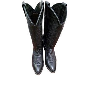 Dan Post Black Leather Cowboy Wester Boots Stitching Design Knee-High Size 7 M